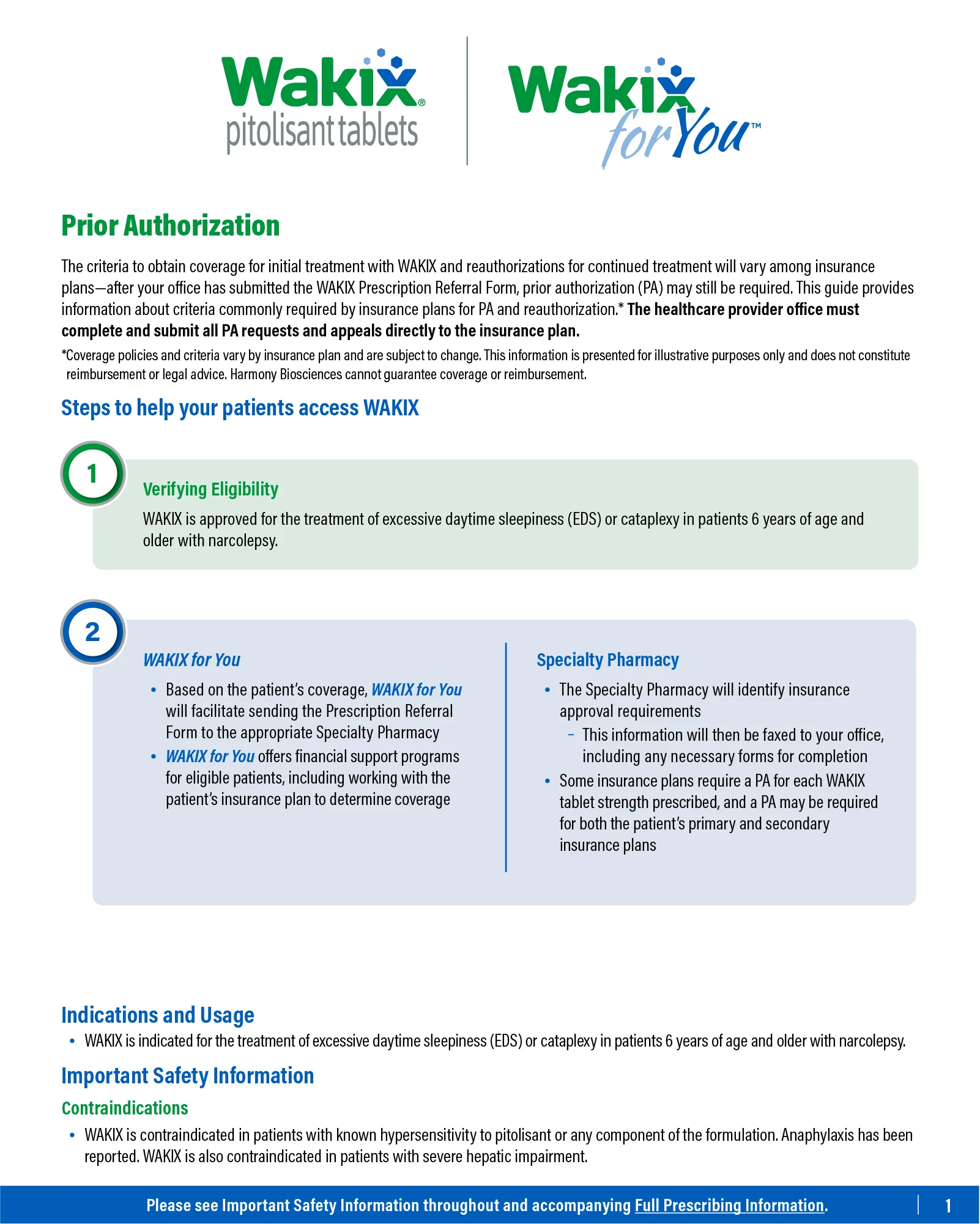 WAKIX Prior Authorization brochure