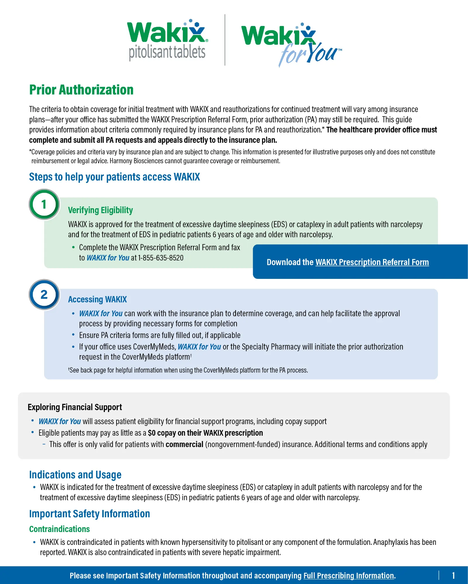 WAKIX Prior Authorization brochure