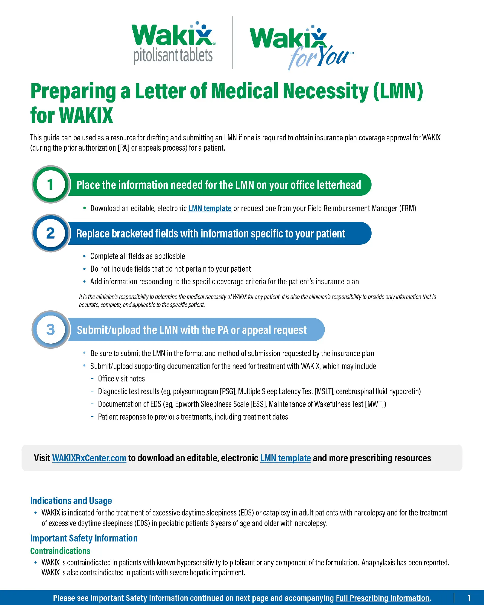 WAKIX Preparing a Letter of Medical Necessity guide