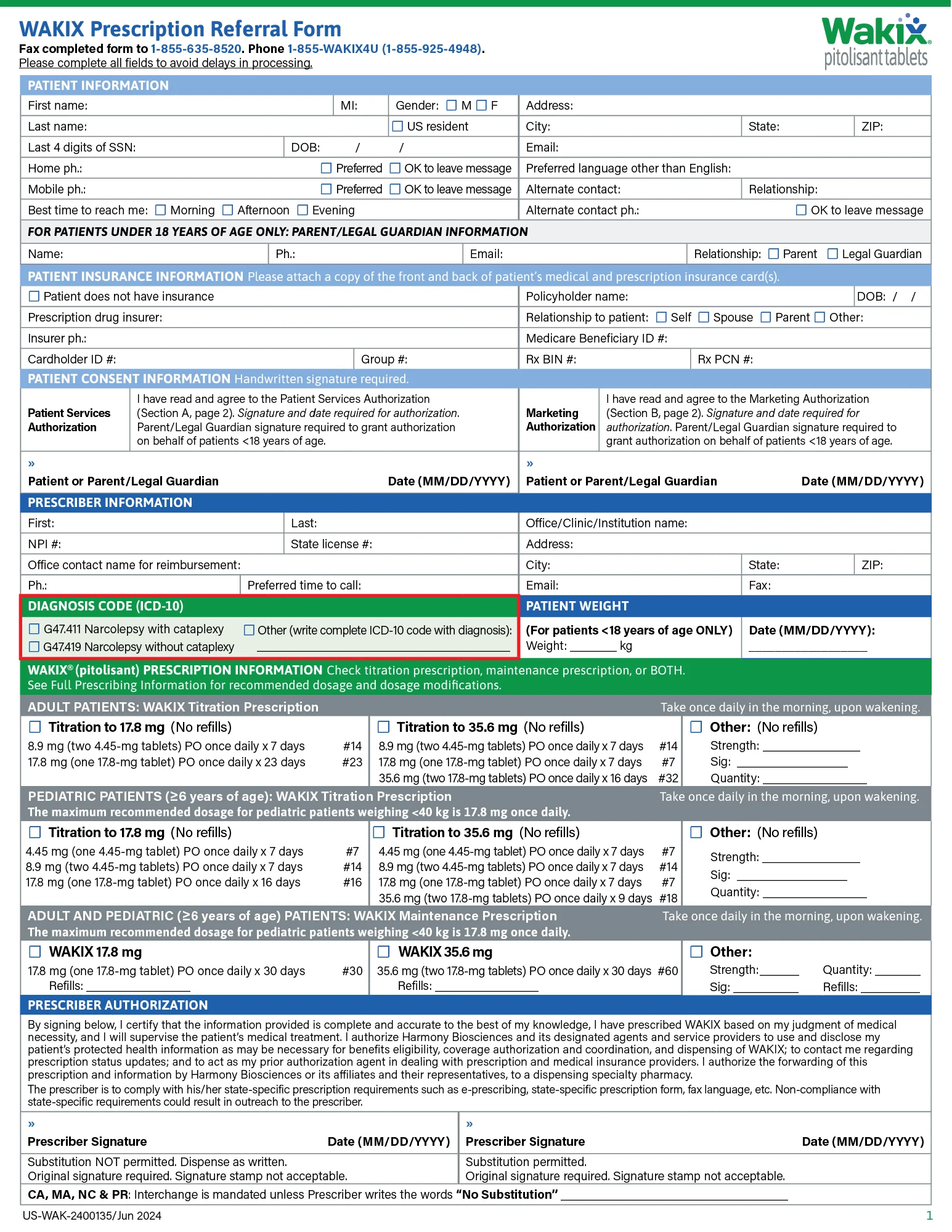 WAKIX Prescription Referral Form